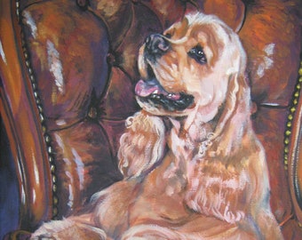 American COCKER Spaniel dog art canvas PRINT of LA Shepard painting 8x10