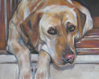 YELLOW LAB Labrador Retriever dog art portrait  PRINT of LAShepard painting 11x14"