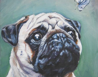 PUG DOG ART portrait canvas Print of LAShepard painting 12x16"