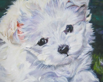 Retrato maltés perro arte lienzo impresión de LAHepard pintura 8x10