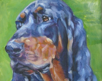 Black and Tan Coonhound dog art print of LA Shepard painting 8x8 portrait
