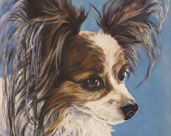 PAPILLON dog portrait art PRINT of LAShepard painting 11x14"