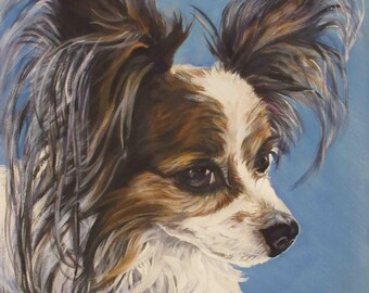 PAPILLON dog portrait art PRINT of LAShepard painting 8x10"