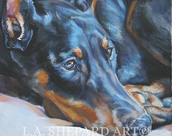 DOBERMAN Pinscher dog portrait ART canvas PRINT of LAShepard painting 8x8