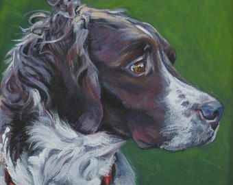 BRITTANY SPANIEL dog portrait ART canvas print of LAShepard painting 8x8