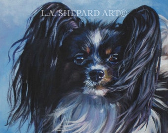 PAPILLON portrait dog ART canvas PRINT of LAShepard painting 8x8