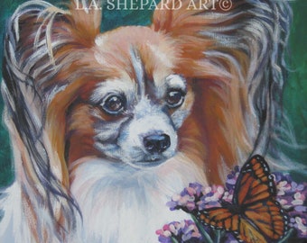 PAPILLON dog portrait ART canvas PRINT of LAShepard painting 8x8