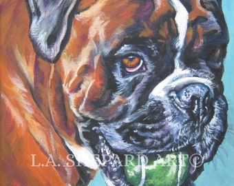 BOXER DOG portrait art PRINT of LAShepard painting 8x8