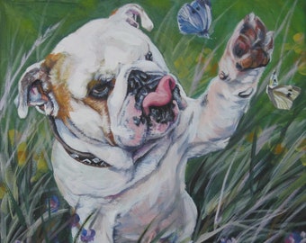 ENGLISH BULLDOG dog art portrait canvas PRINT of LAShepard painting 8x8"