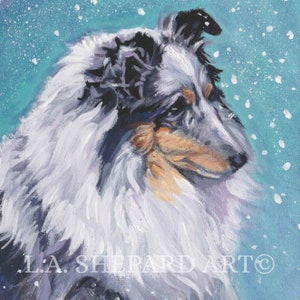 SHETLAND SHEEPDOG sheltie dog art canvas PRINT of LAShepard painting 8x8" blue merle