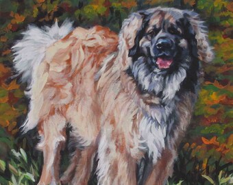 LEONBERGER dog portrait art canvas PRINT of LA Shepard painting 8x8"