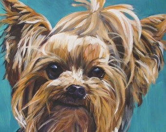 Yorkshire Terrier YORKIE dog portrait art canvas PRINT of LAShepard painting 8x8"