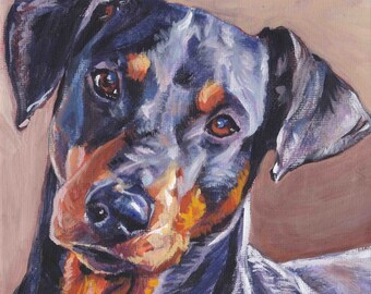 GERMAN PINSCHER dog art portrait PRINT of LAShepard painting 8x8"