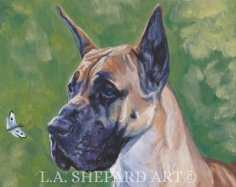 GREAT DANE dog portrait art Canvas PRINT of LAShepard painting 8x8"