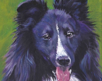 Shetland Sheepdog SHELTIE DOG PORTRAIT art canvas print of LAShepard painting 8x8"