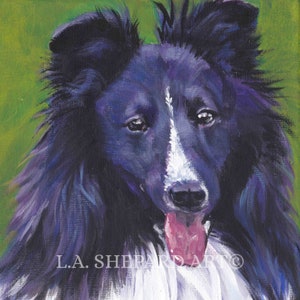 Shetland Sheepdog SHELTIE DOG PORTRAIT art canvas print of LAShepard painting 8x8&quot;