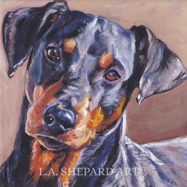 ALLEMAND PINSCHER portrait d’art de chien PRINT de LAShepard peinture 8x8 »