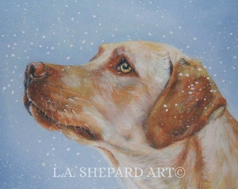 Yellow Labrador small original painting acrylic Yellow Lab 3x3 inch miniature pet portrait dog art home decor by Mary Ann Baggstrom