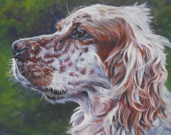 ENGLISH SETTER dog art portrait canvas PRINT of LAShepard painting 12x16"