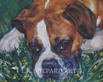 BOXER DOG ART portrait canvas print of LAShepard painting 8x10