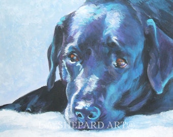 Retrato de Labrador Retriever, lienzo impreso de LA Shepard, pintura de 11 x 14, arte de perro labrador negro