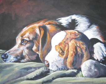 BEAGLE hond kunst portret canvas PRINT van LA Shepard schilderij 8x10