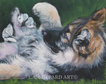 GERMAN SHEPHERD dog art canvas PRINT of LAShepard painting 8x10
