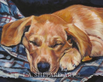LABRADOR RETRIEVER portrait dog art canvas PRINT of LAShepard painting 12x16" yellow lab