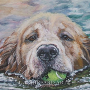 GOLDEN RETRIEVER dog portrait art canvas PRINT of LAShepard painting 12x16"