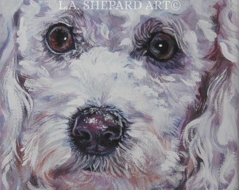 POODLE dog art portrait canvas PRINT of LA Shepard painting 12x12"