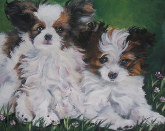 PAPILLON Dog ART portrait canvas PRINT of LAShepard painting 8x10"