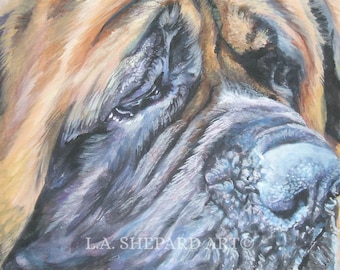 ENGLISH MASTIFF dog ART portrait print of LAShepard painting 12x16