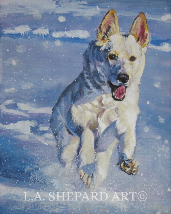 White German Shepherd Dog Gsd Art Print Of Lashepard Painting Etsy