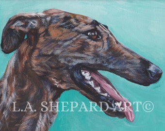 Galgo Espanol spanish GREYHOUND dog art canvas PRINT of painting by LAShepard 8x10"