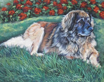 LEONBERGER dog portrait art canvas PRINT of LA Shepard painting 11x14"