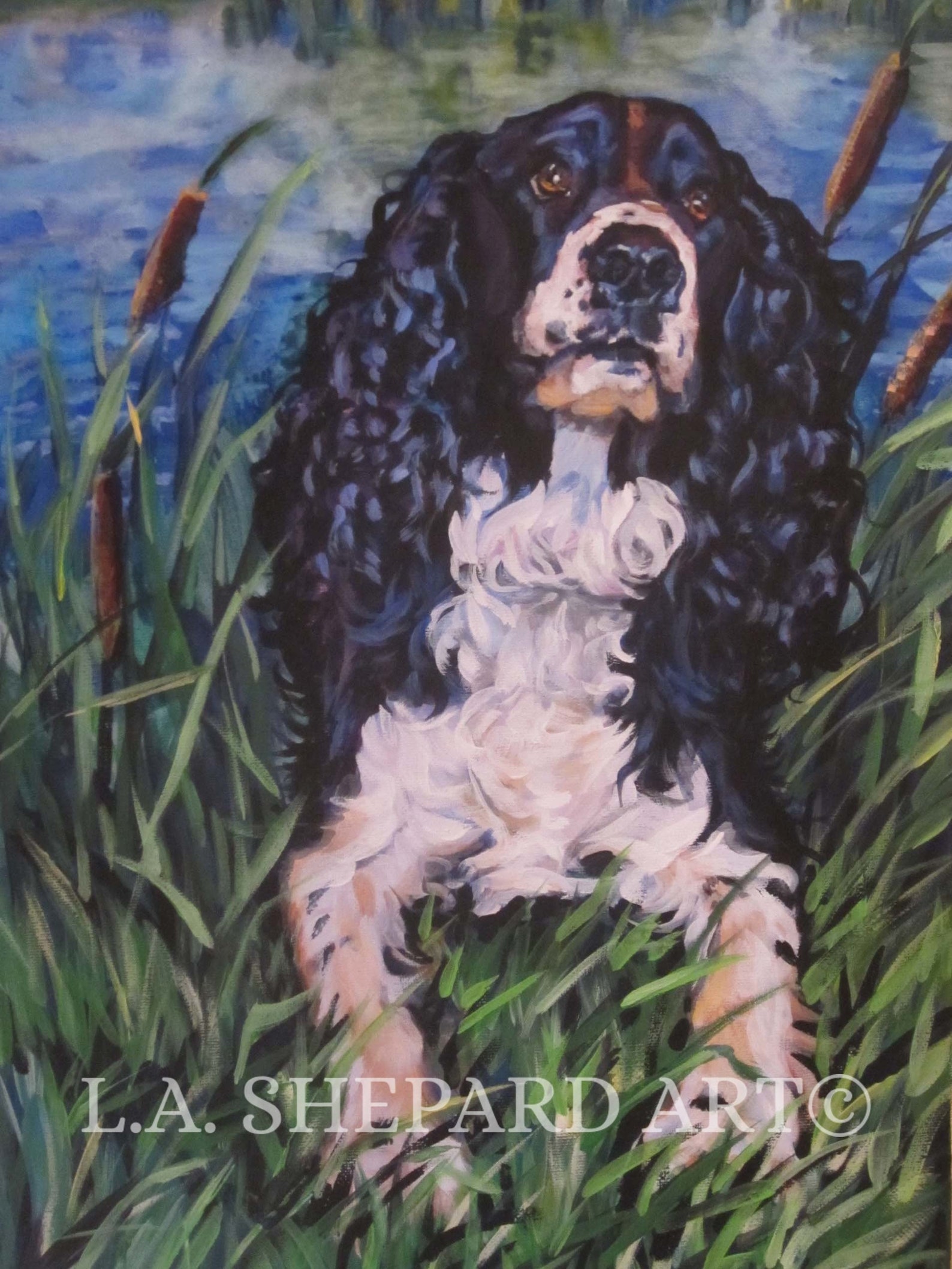 English SPRINGER Spaniel Dog Art Canvas PRINT of LA Shepard Painting ...