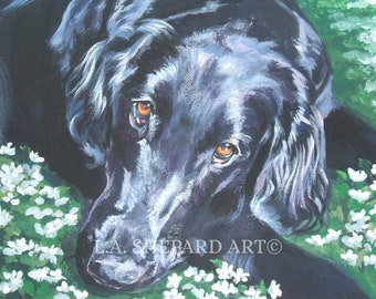 Lienzo de arte de perro RETRIEVER con revestimiento plano IMPRESIÓN de pintura LAShepard 11x14"