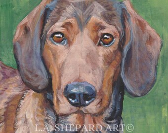 ALPINE DACHSBRACKE Hundeportrait Leinwanddruck von LAShepard Malerei Alpenländische 20x20cm