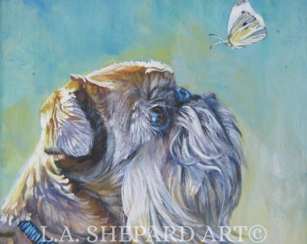 BRUSSELS GRIFFON dog portrait art canvas PRINT of LAShepard painting 8x8
