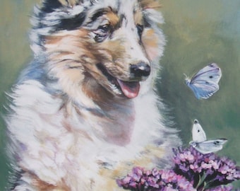 Rough Collie art portrait CANVAS print of LA Shepard painting 11x14 dog art