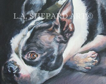 Boston Terrier DOG art PORTRAIT PRINT of LAShepard painting 8x8"