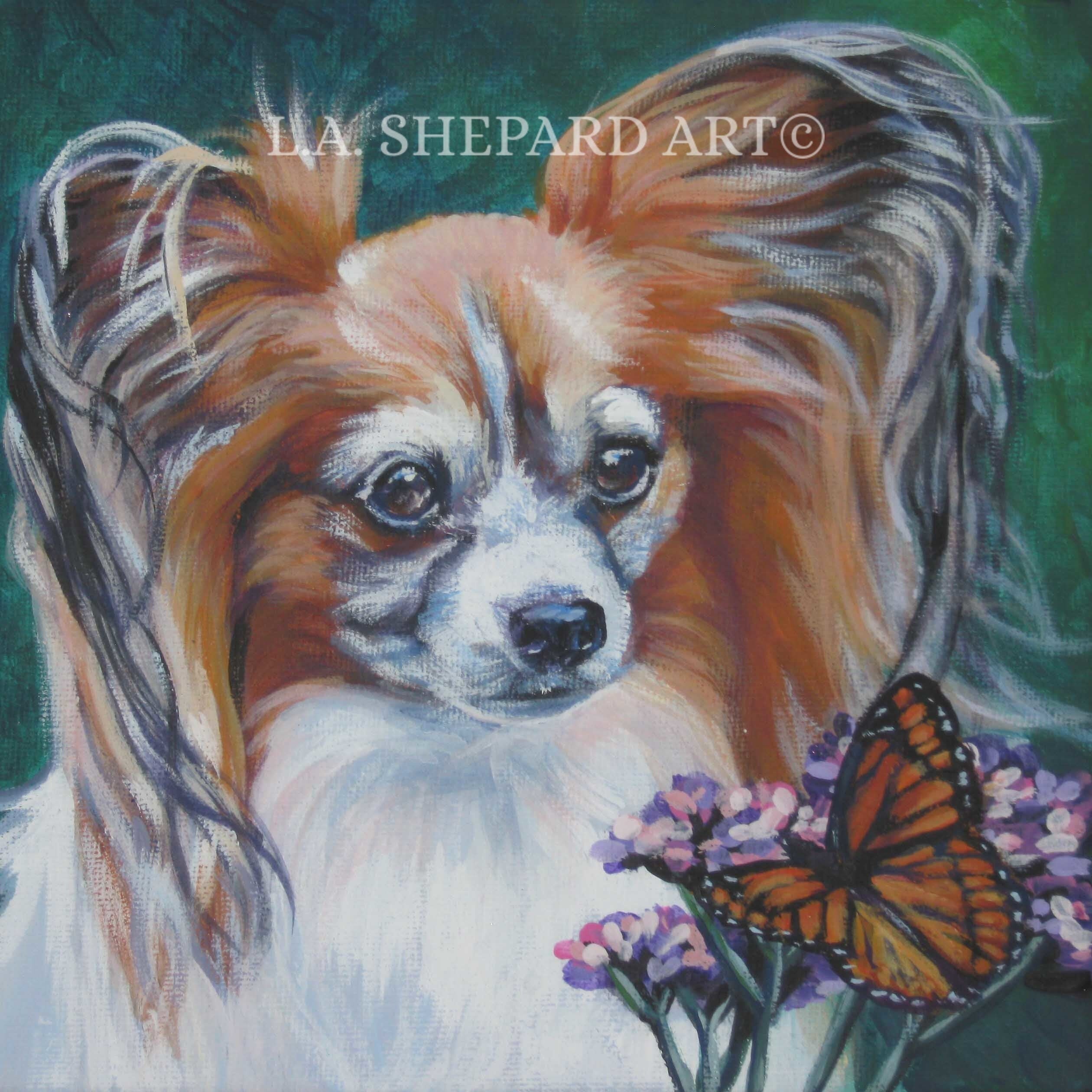 オーダー作品　パピヨン　犬　BAEZ3 パピヨン犬の肖像画アートキャンバスプリントLAShepard絵画8x8 - Etsy 日本