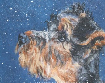 AIREDALE TERRIER portrait art canvas  PRINT of LAShepard painting 8x8