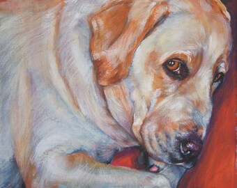 Labrador Retriever dog yellow lab portrait art print of LA Shepard 12x12"