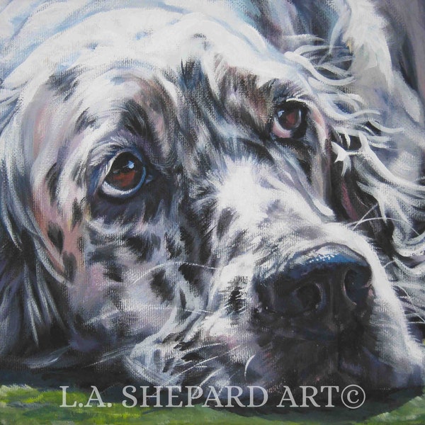 SETER INGLESE cane arte RITRATTO stampa su tela del dipinto LAShepard 8x10"