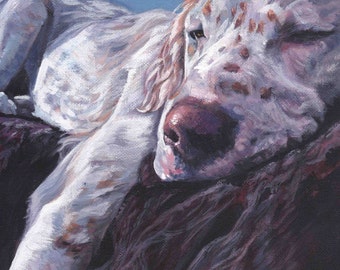 English SETTER DOG art portrait canvas PRINT of LAShepard painting 11x14"