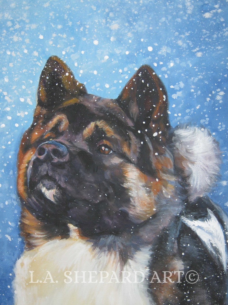 Akita art canvas print of painting by LA Shepard 12x16 dog portrait image 1