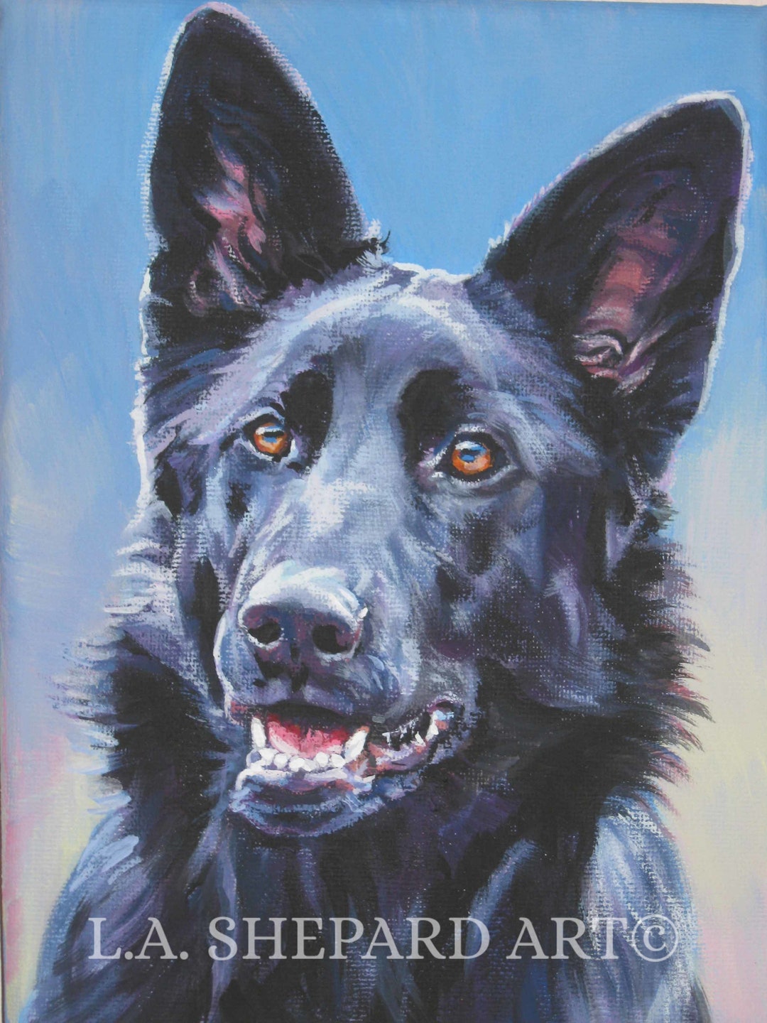 黒のジャーマンシェパード犬のアートポートレート LAShepard 絵画の