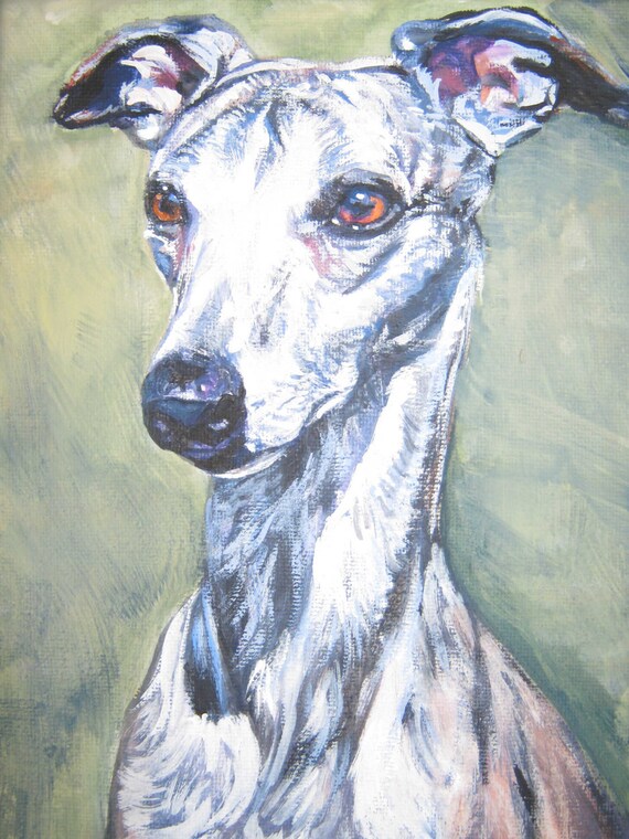 Whippet dog art CANVAS print of LA Shepard painting 12x16 Etsy