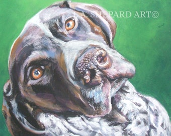 German Shorthaired Pointer GSP dog art portrait PRINTof LA Shepard painting 8x10